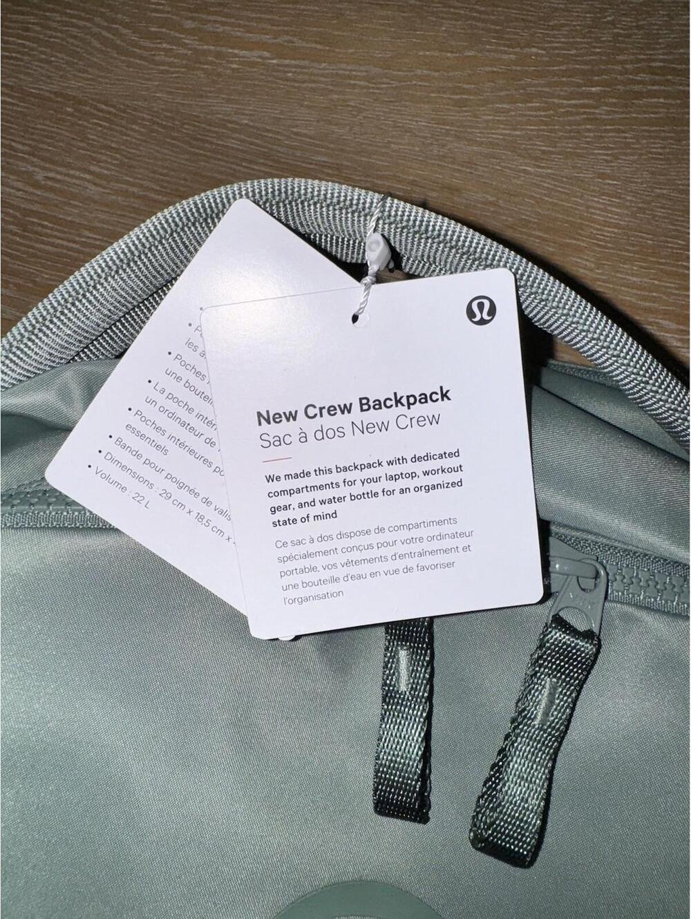 Lululemon New Crew Backpack 22L Laptop Pocket Grey Eucalyptus NWT - Picture 2 of 8